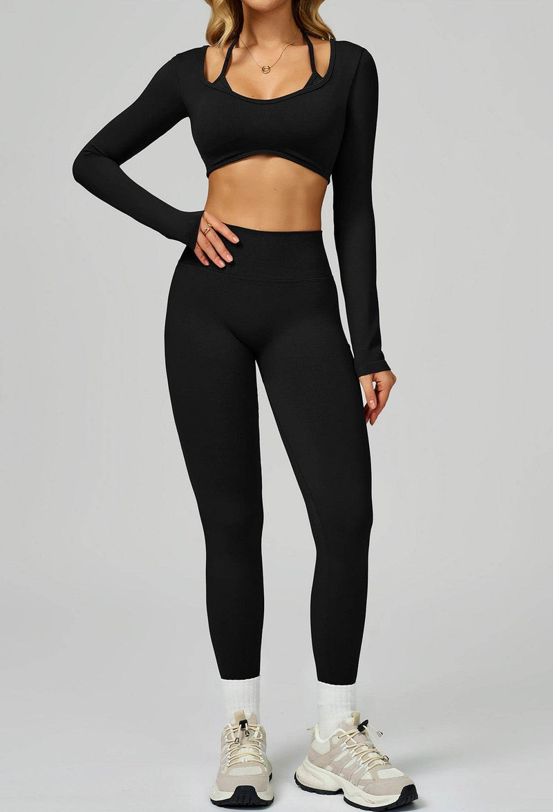 Sport Set with Color Block Long Sleeve T-Shirt and Legging