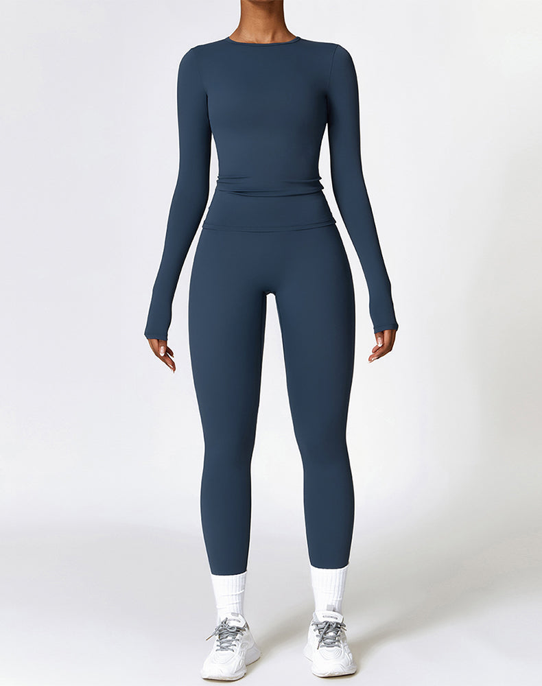 Athletic Wear with Long Sleeve Slim Fit T-Shirt and Legging