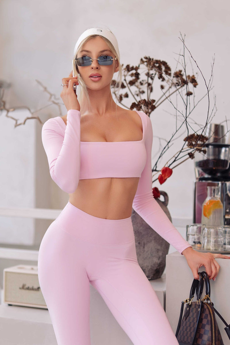 Square Neck Long Sleeve Crop Top