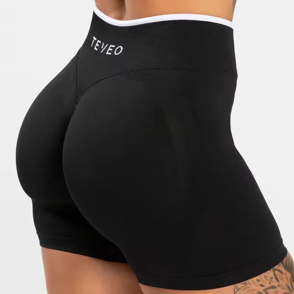 TEVEO Women's Seamless Gym Solid Sports Ignite Short White Waist Tight High Waist Hip Lifting Yoga Pants Running Sports Shorts