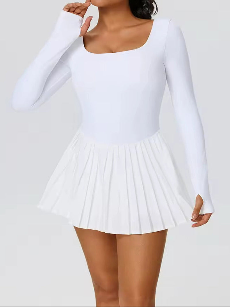 Women’s Tennis Dress – Long Sleeve Backless Pleated Outfit