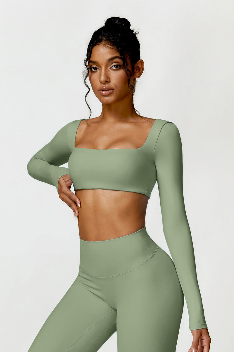 Square Neck Long Sleeve Crop Top