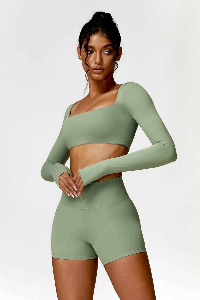 Square Neck Long Sleeve Crop Top