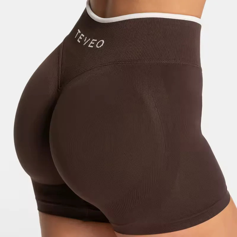 TEVEO Women's Seamless Gym Solid Sports Ignite Short White Waist Tight High Waist Hip Lifting Yoga Pants Running Sports Shorts