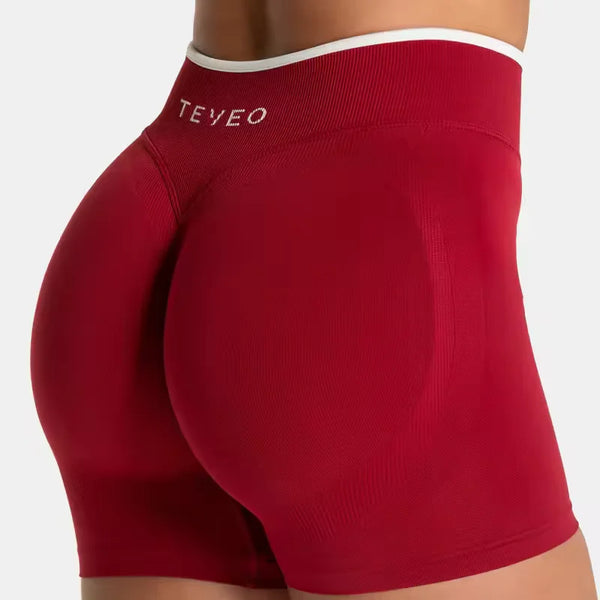 TEVEO Women's Seamless Gym Solid Sports Ignite Short White Waist Tight High Waist Hip Lifting Yoga Pants Running Sports Shorts