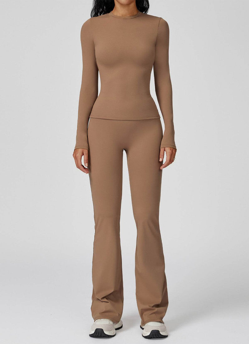 Sports Wear with Long Sleeve T-Shirt and Flared Leg Pants