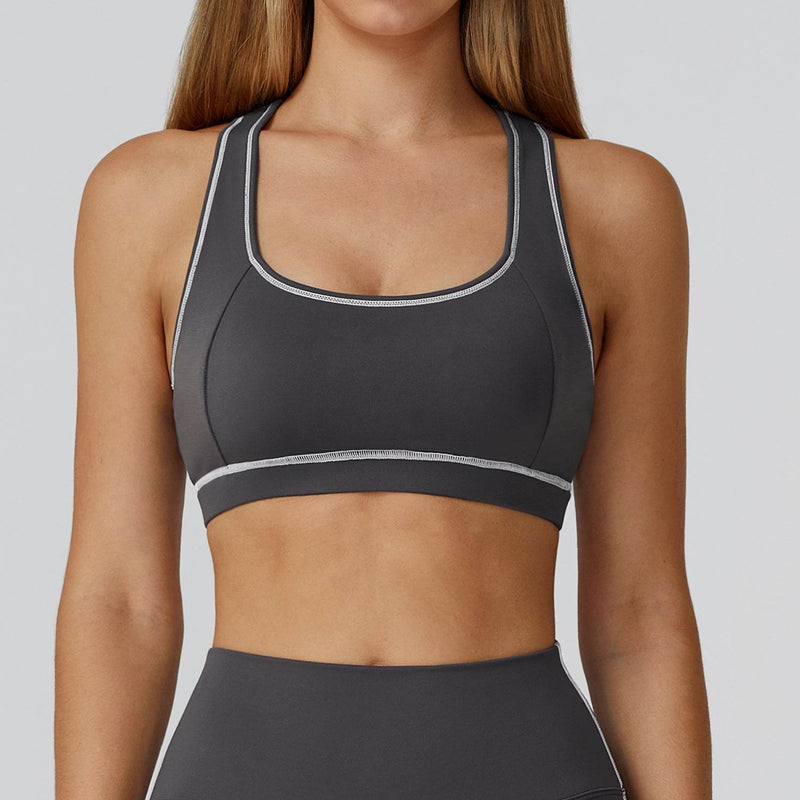 Color Block Racerback Sports Bra with Removable Pads