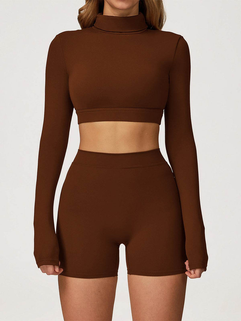 Sport Set with Turtleneck Long Sleeve Crop Top and Short