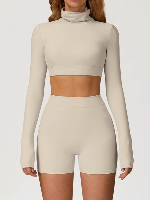 Sport Set with Turtleneck Long Sleeve Crop Top and Short