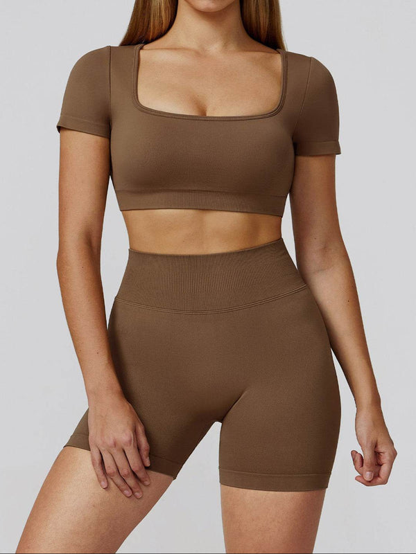 Athletic Wear with Short Sleeve Crop Top and Short