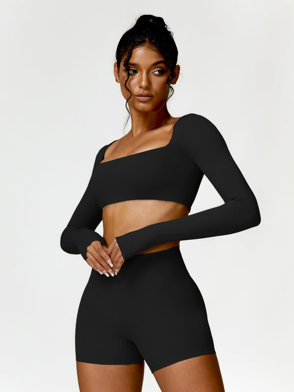 Square Neck Long Sleeve Crop Top