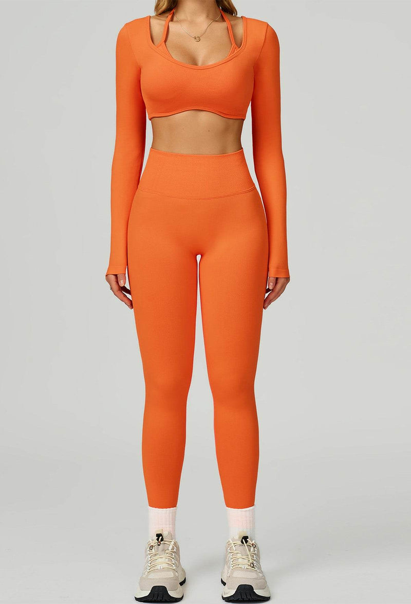 Sport Set with Color Block Long Sleeve T-Shirt and Legging