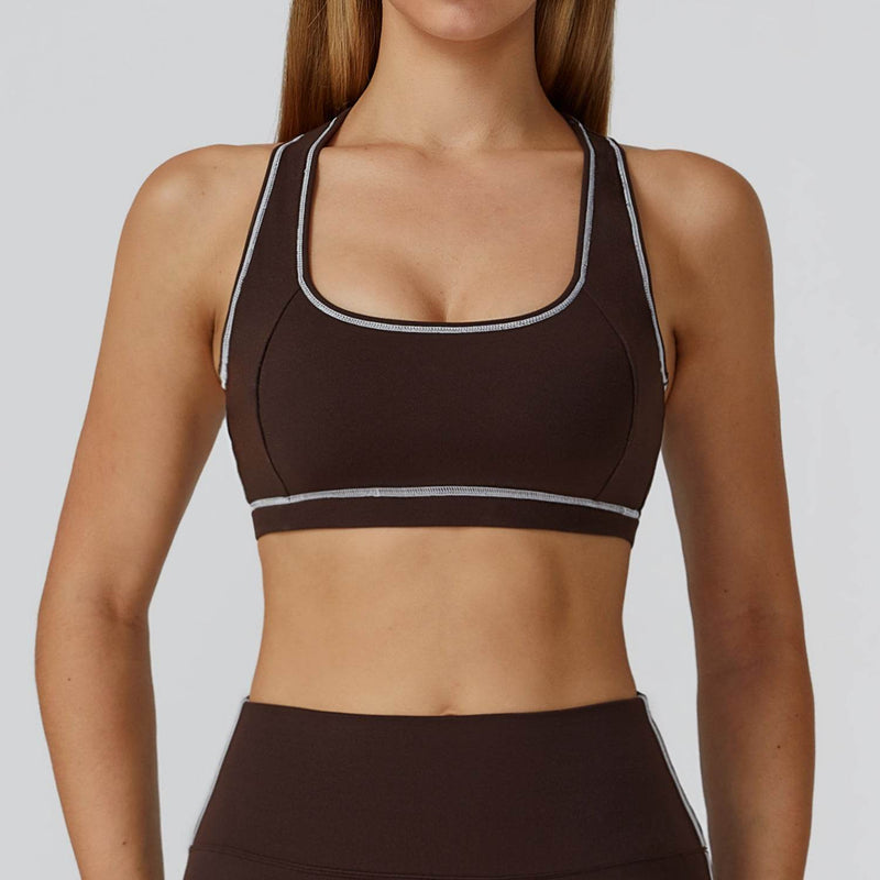 Color Block Racerback Sports Bra with Removable Pads
