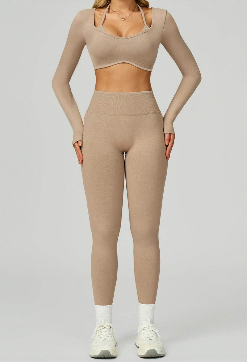 Sport Set with Color Block Long Sleeve T-Shirt and Legging