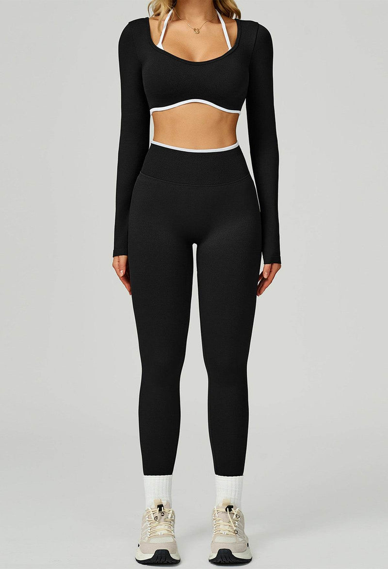 Sport Set with Color Block Long Sleeve T-Shirt and Legging