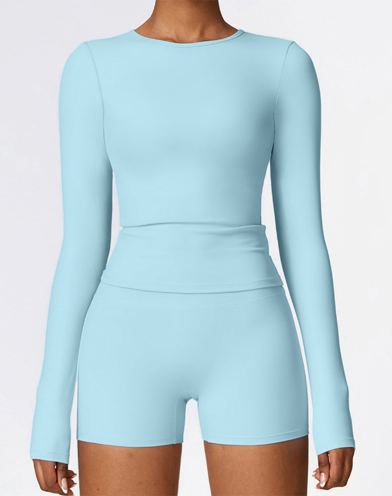 Crewneck Long Sleeve Shirt Basic Tees Slim Fit Crop Tops