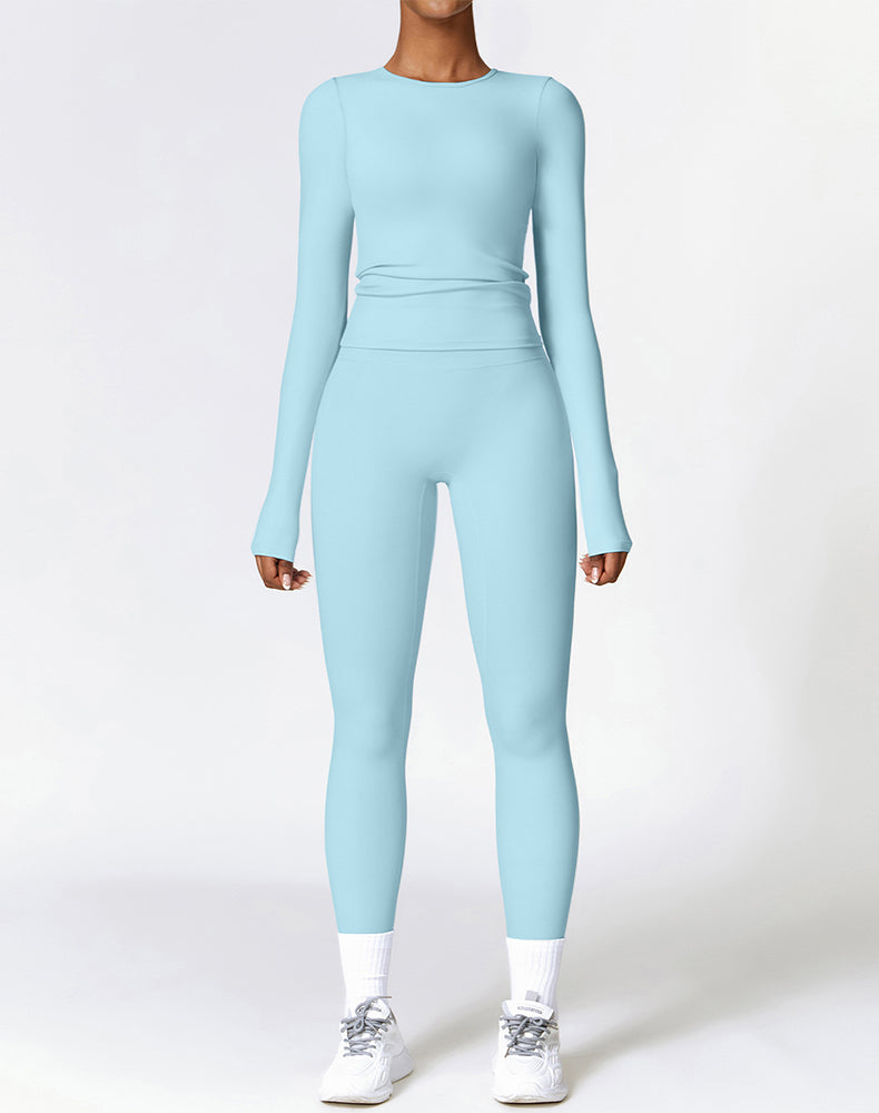 Athletic Wear with Long Sleeve Slim Fit T-Shirt and Legging