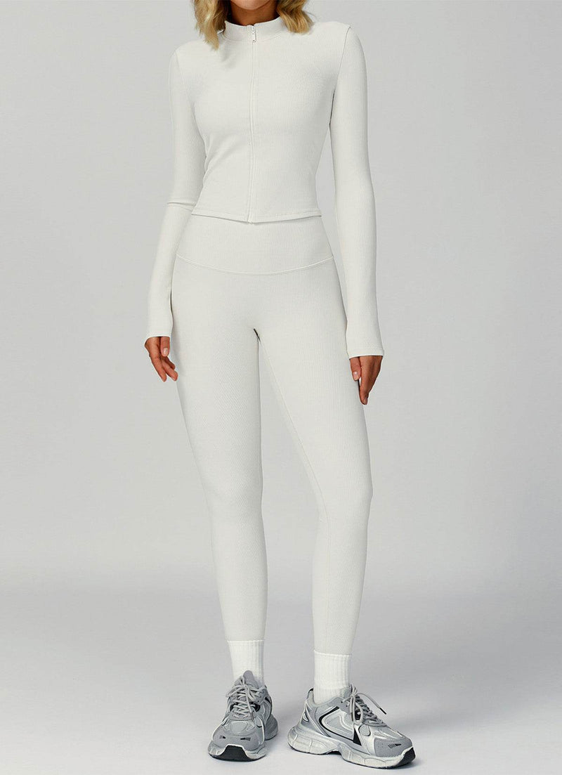 Ribbed Activewear Set with Running Jacket and Legging