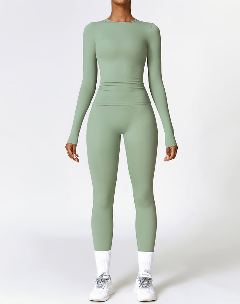 Athletic Wear with Long Sleeve Slim Fit T-Shirt and Legging