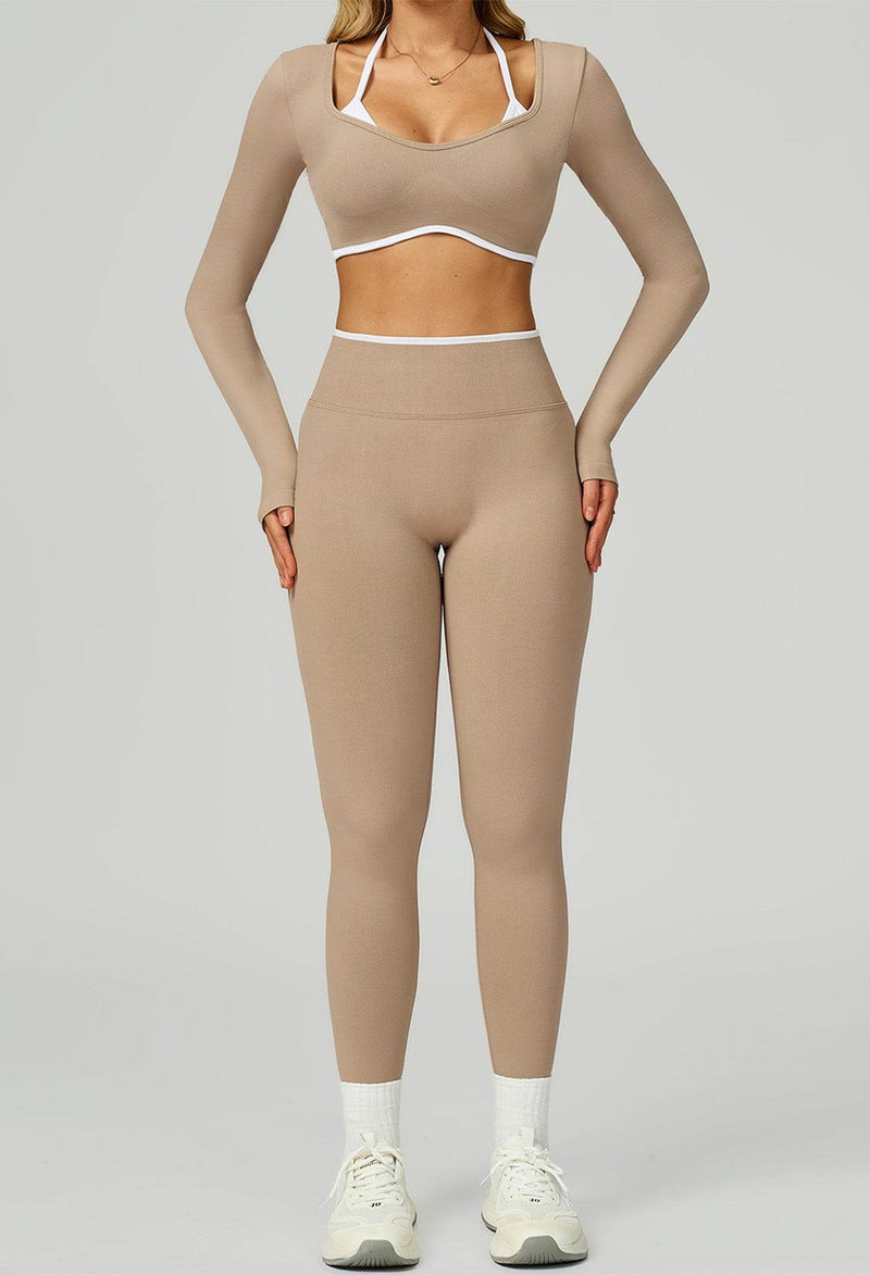 Sport Set with Color Block Long Sleeve T-Shirt and Legging