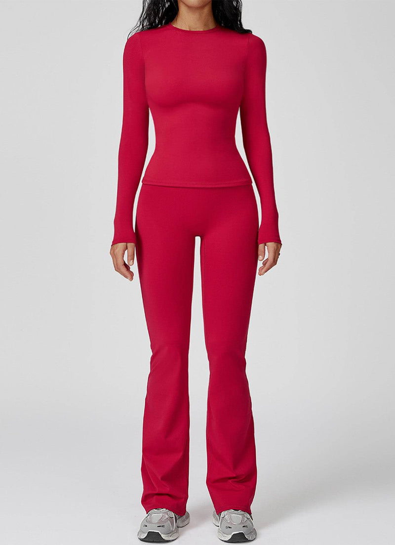 Sports Wear with Long Sleeve T-Shirt and Flared Leg Pants